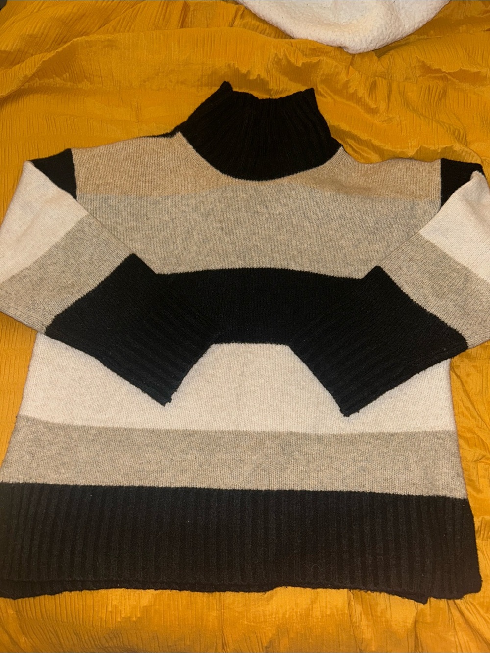 a new day Black, Gray & Cream Striped Turtleneck Sweater